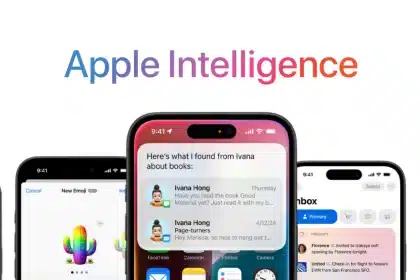 Apple Intelligence features displayed on iPhone screens.