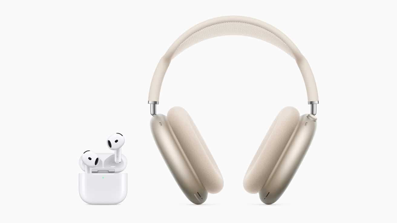 AirPods 4 and AirPods Max side by side.