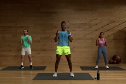 Group workout session led by an Apple Fitness+ trainer.