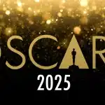 Oscars 2025 logo with a golden theme.