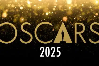 Oscars 2025 logo with a golden theme.