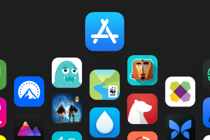 App Store logo with various app icons.