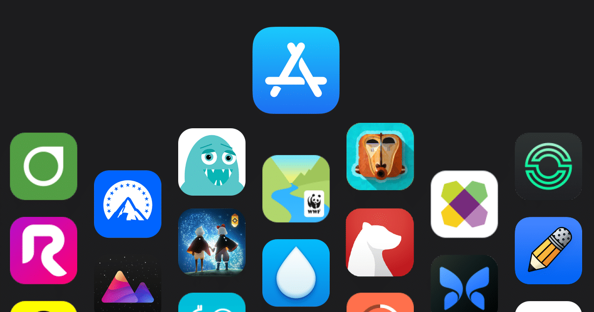 App Store logo with various app icons.