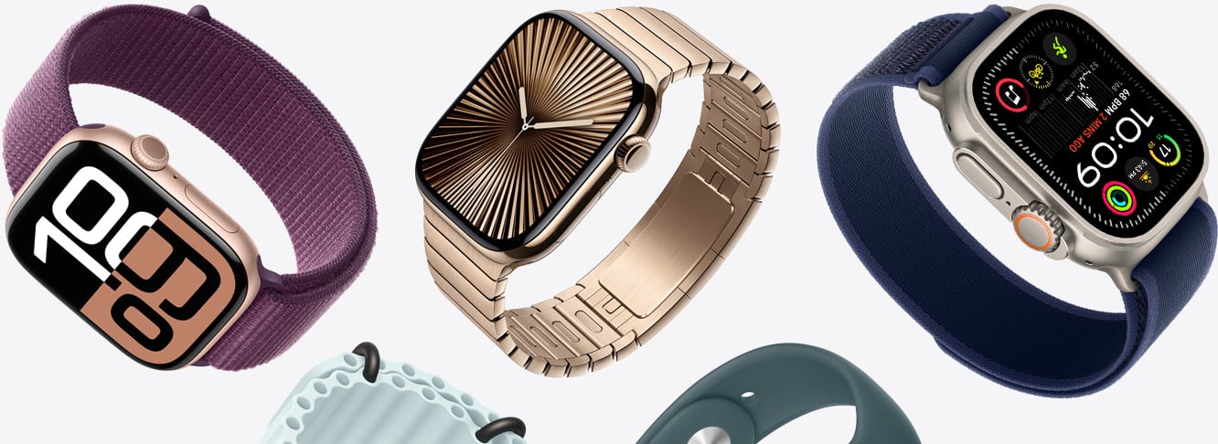 Various Apple Watch models with different bands