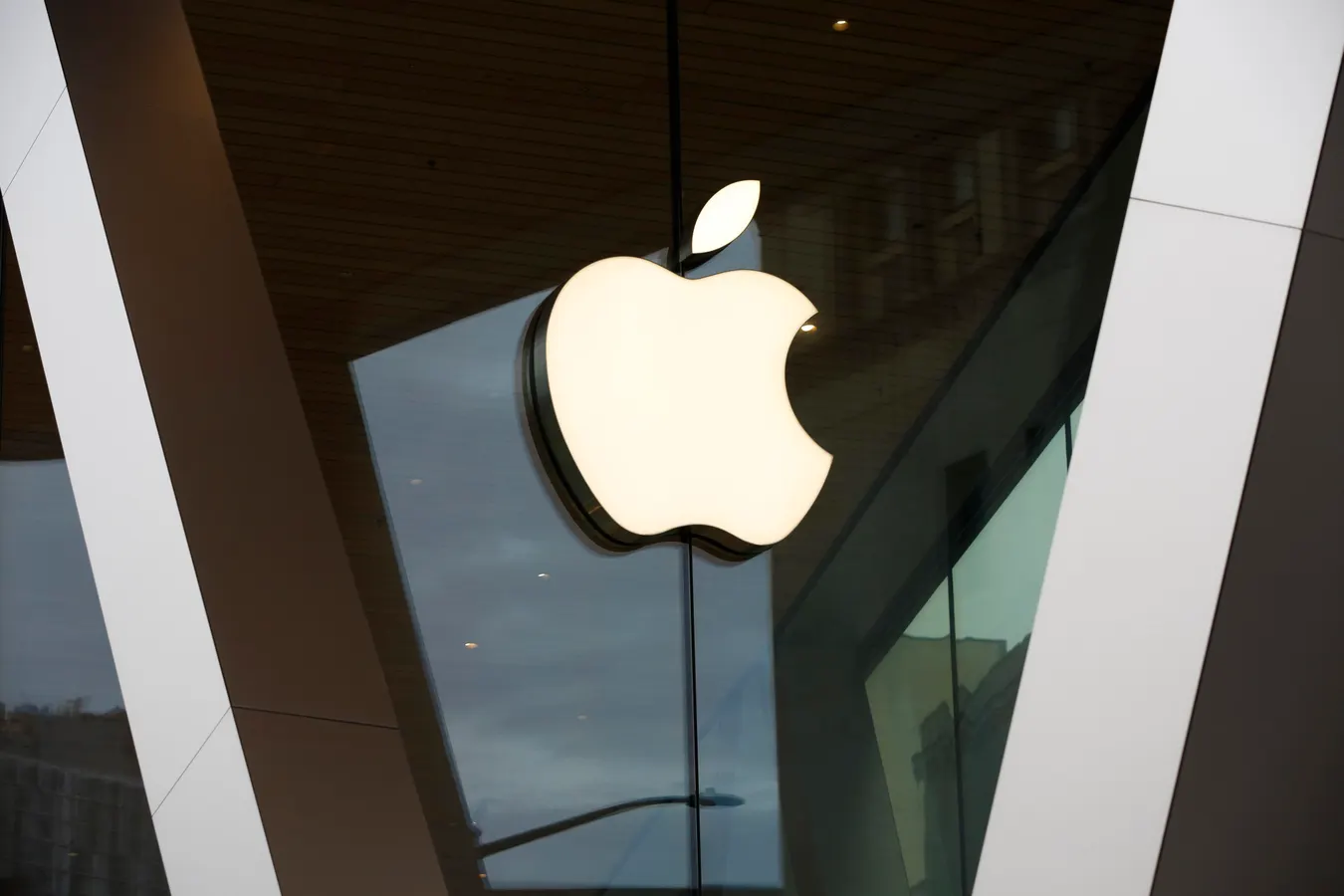 Apple logo on a building facade.