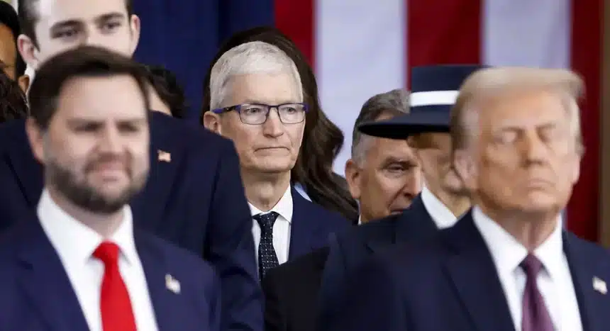 Tim Cook attending a formal event with Donald Trump and others.