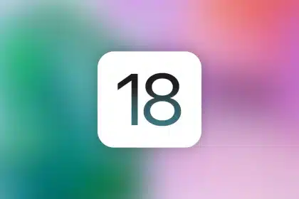 iOS 18 logo on a colourful background.