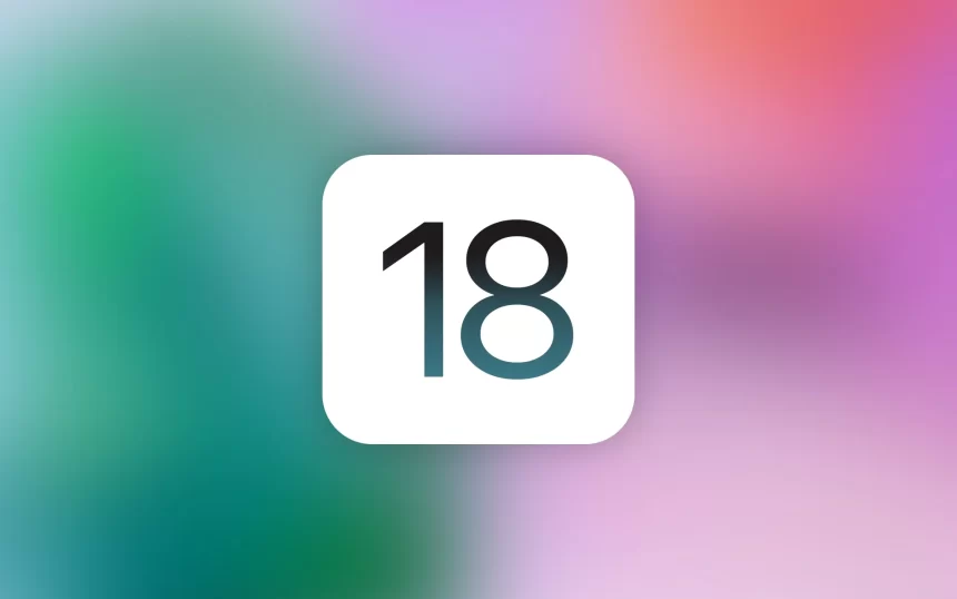 iOS 18 logo on a colourful background.