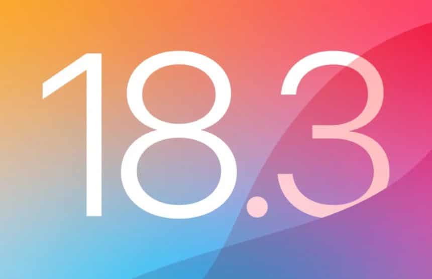 iOS 18.3 logo on a colourful gradient background.