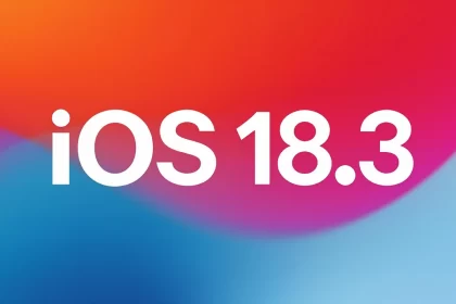 iOS 18.3 logo on a colorful gradient background.