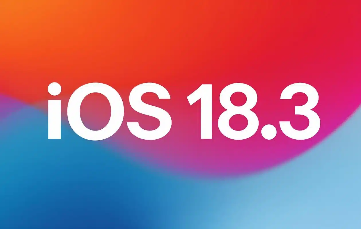 iOS 18.3 logo on a colorful gradient background.