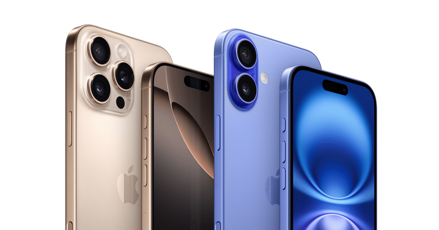 Apple iPhone 15 series showcasing Pro and standard models in gold and blue