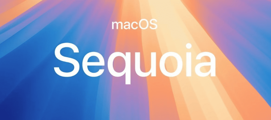 macOS Sequoia logo with a vibrant background.