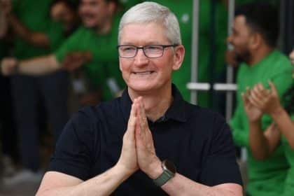 Tim Cook greeting during a visit to India.