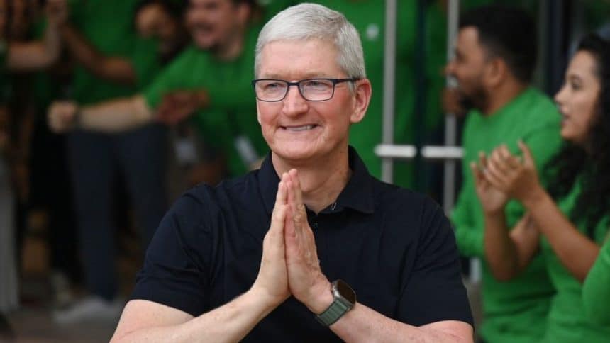 Tim Cook greeting during a visit to India.