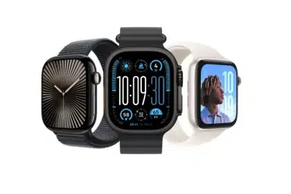 Three Apple Watch models showcasing different designs and watch faces.