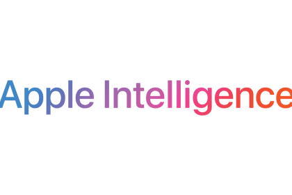 Apple Intelligence logo with a gradient colour design on a white background.