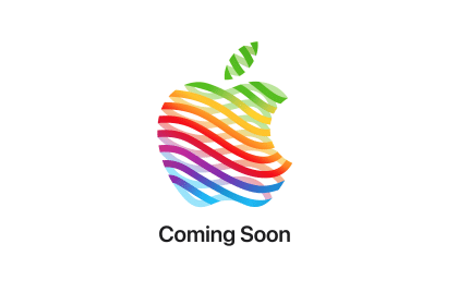 Apple logo with rainbow stripes and 'Coming Soon' text.