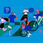 Illustration of diverse people engaging in various fitness activities, representing health and wellness.