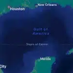 Apple Maps showing the Gulf of Mexico renamed as the Gulf of America.