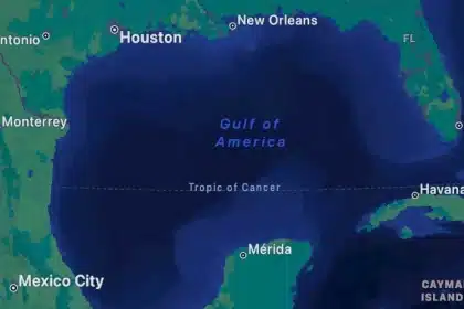 Apple Maps showing the Gulf of Mexico renamed as the Gulf of America.