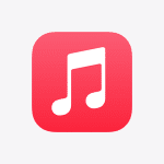 Apple Music logo with a red background and white music note.