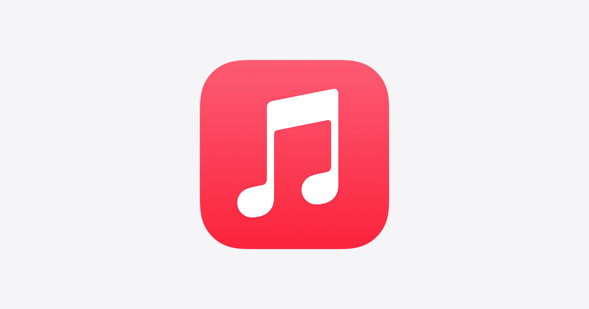 Apple Music logo with a red background and white music note.