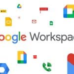 Google Workspace logo with icons of its productivity apps.