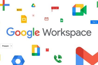 Google Workspace logo with icons of its productivity apps.