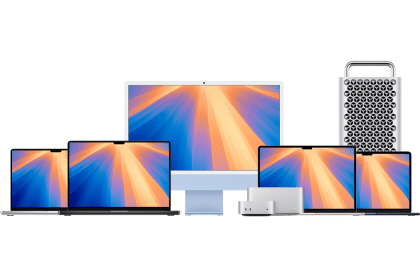 Apple Mac lineup featuring MacBook, iMac, Mac Studio, and Mac Pro.