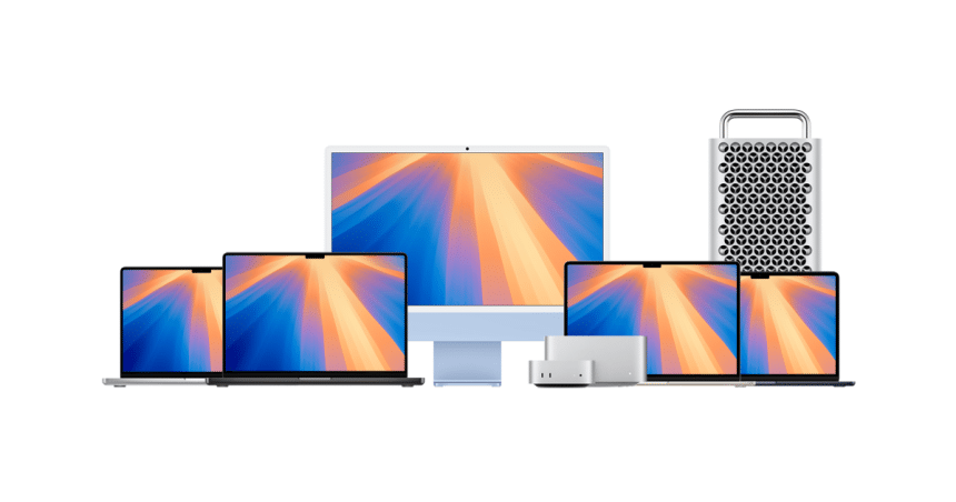 Apple Mac lineup featuring MacBook, iMac, Mac Studio, and Mac Pro.