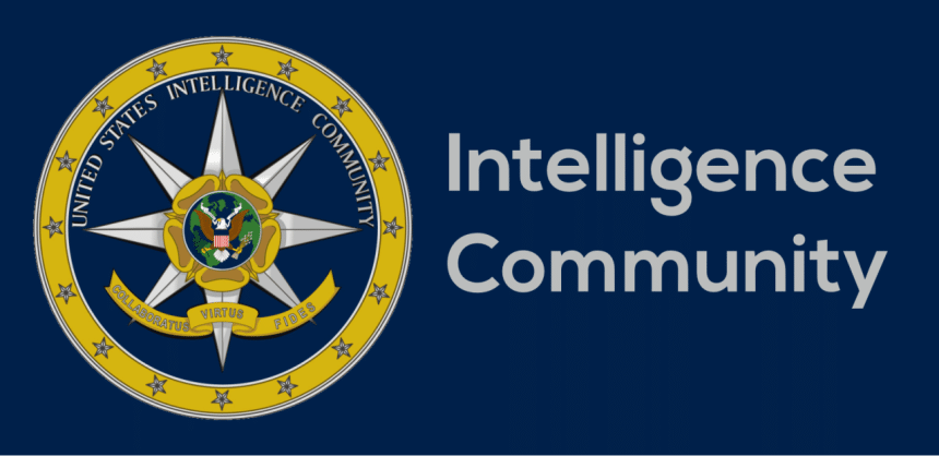 Seal of the United States Intelligence Community with the words 'Intelligence Community' beside it.