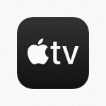 Apple TV app logo with a black background and white text.