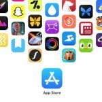 App Store logo surrounded by various app icons.