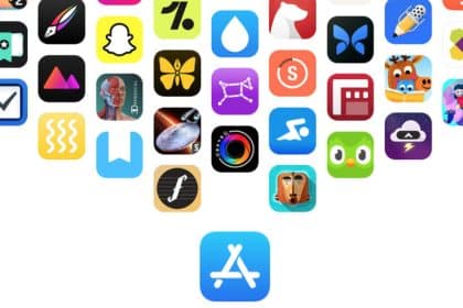 App Store logo surrounded by various app icons.