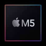 Apple M5 chip logo on a black background.