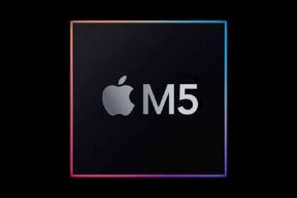 Apple M5 chip logo on a black background.