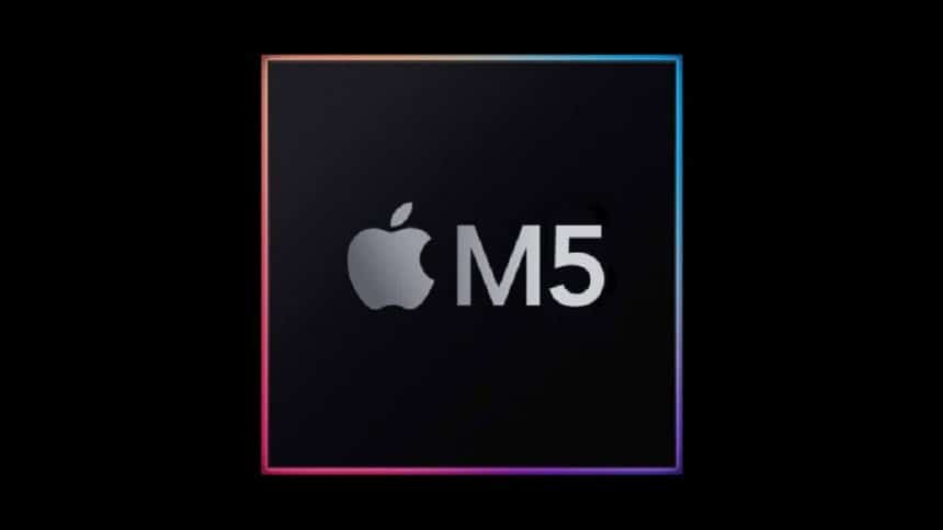 Apple M5 chip logo on a black background.