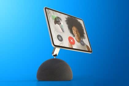 Concept image of a smart home device with a touchscreen for video calls.