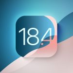 iOS 18.4 logo on a colourful abstract background.