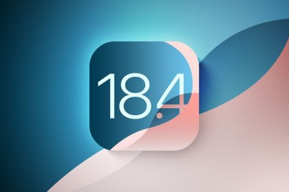 iOS 18.4 logo on a colourful abstract background.