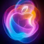 Glowing Apple logo with a futuristic AI-inspired design.