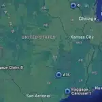 Apple Maps showing random baggage claim icons across the United States.