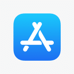 Apple App Store logo on a blue gradient background.