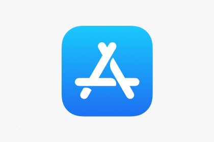 Apple App Store logo on a blue gradient background.