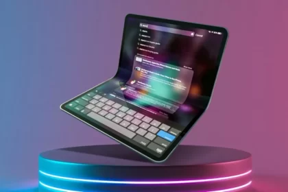 Concept render of a foldable iPad with a glowing display.