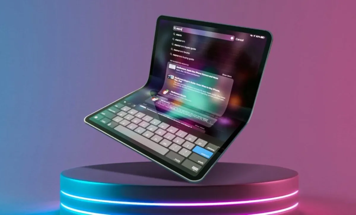 Concept render of a foldable iPad with a glowing display.