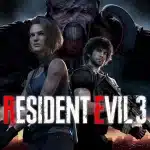 Resident Evil 3 game cover featuring Jill Valentine, Carlos Oliveira, and Nemesis.