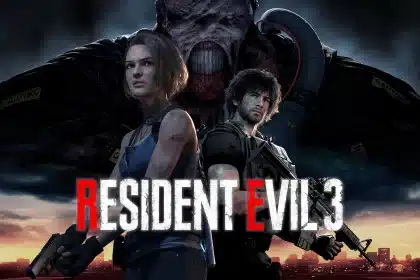 Resident Evil 3 game cover featuring Jill Valentine, Carlos Oliveira, and Nemesis.