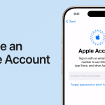 Apple Account sign-in screen on an iPhone with a prompt to create an account.